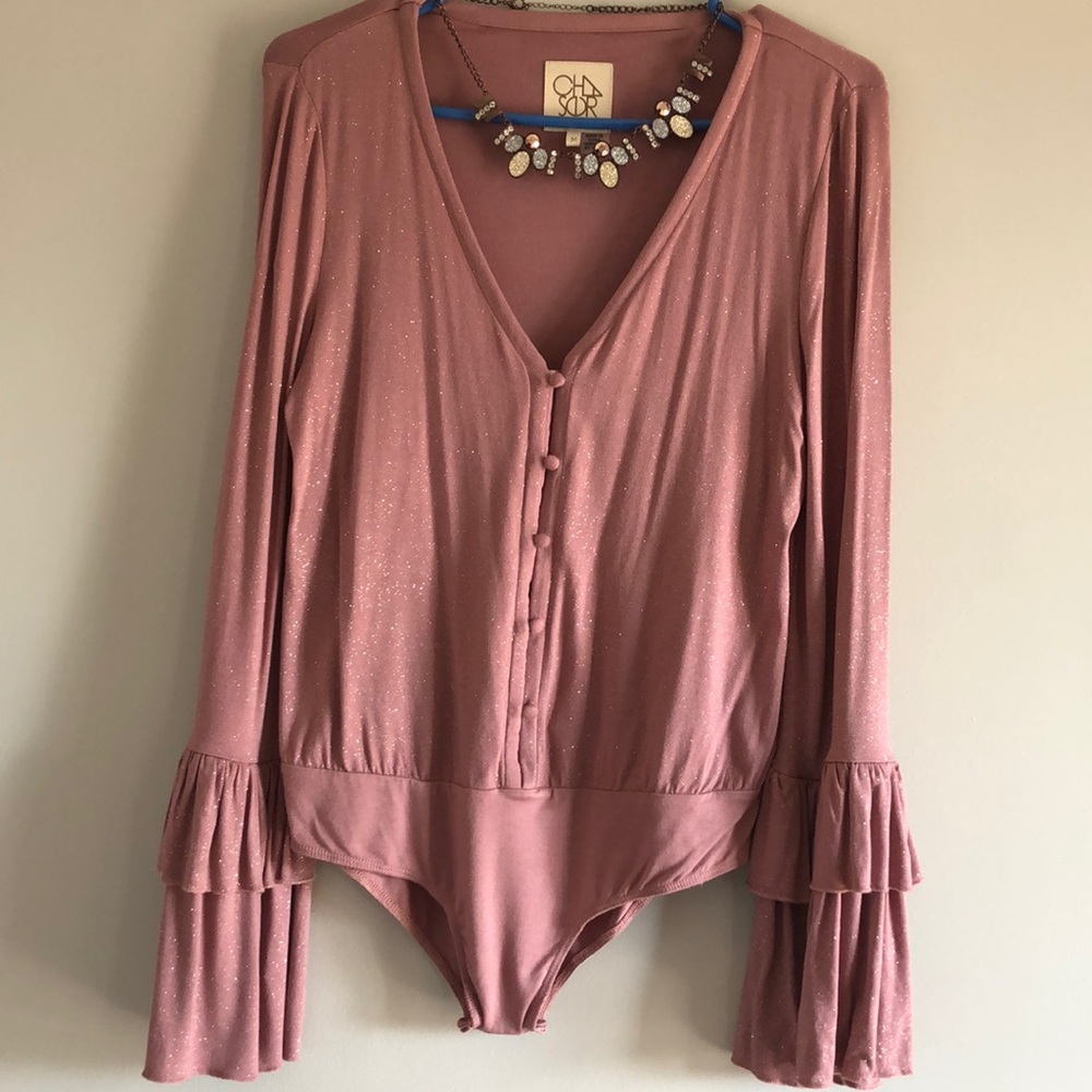 Chaser Rose pink bodysuit selling w necklace